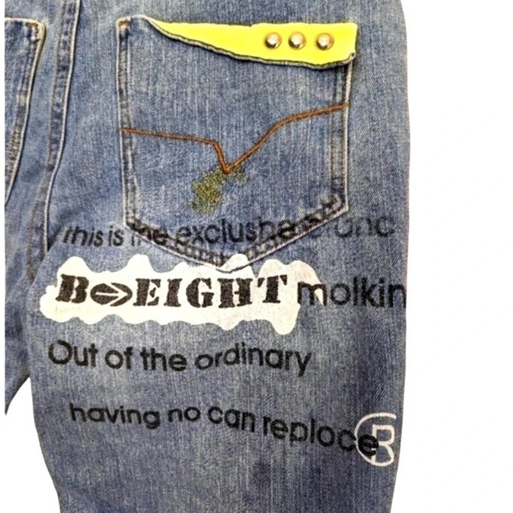 B-Eight J&Wear Mens Graphic‎ Print Accent Denim Jeans Streetwear 32 Waist